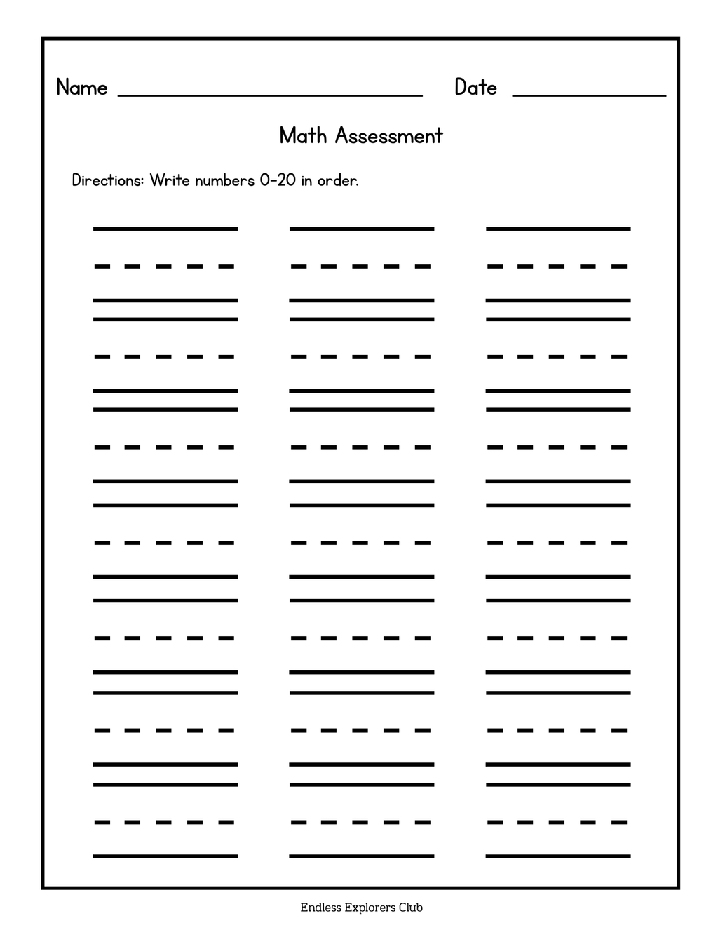 Assessment - Math (Write Numbers 0-20)