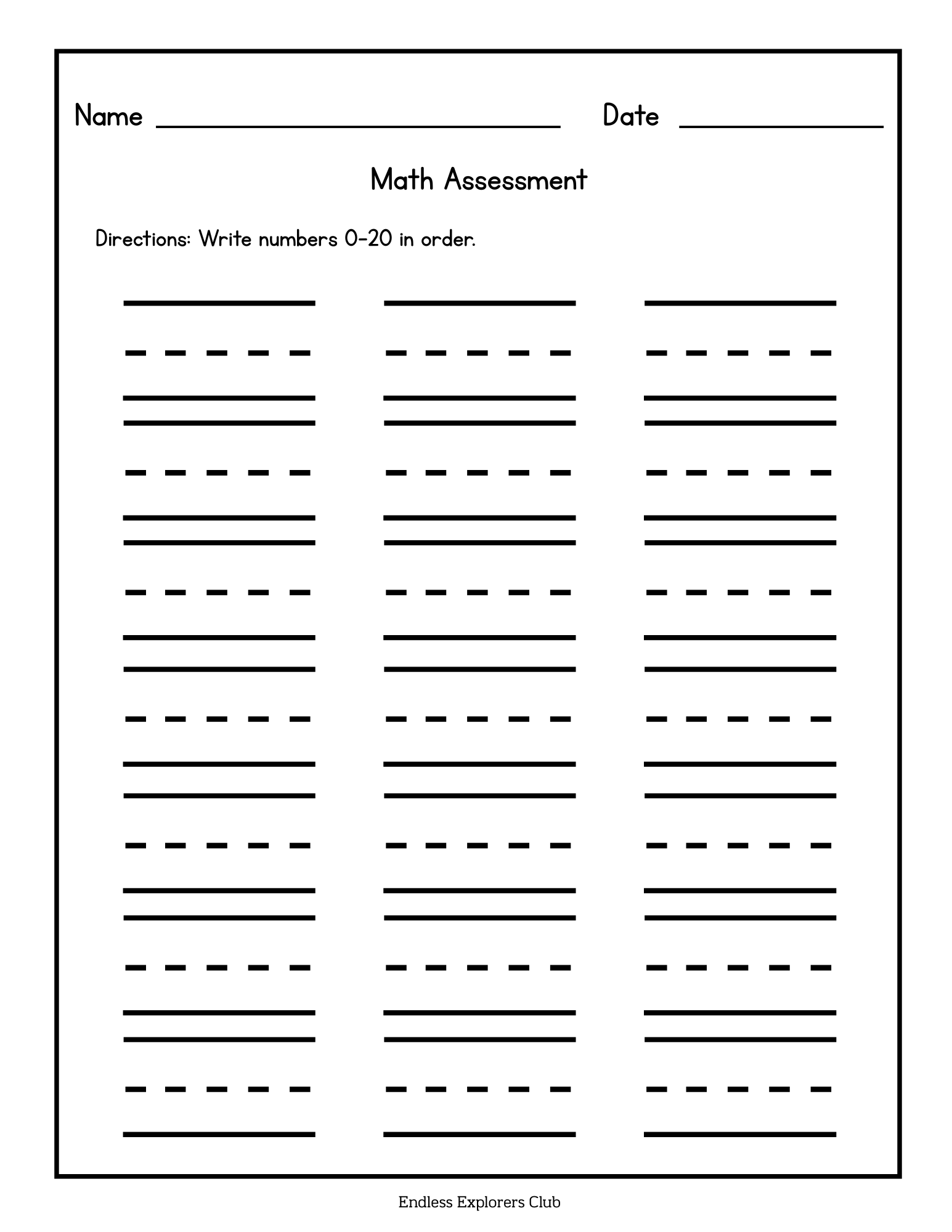 Assessment - Math (Write Numbers 0-20)